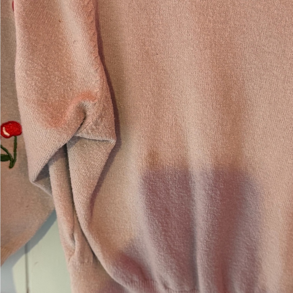 Light Blue Cherry Embroidered V-Neck Cardigan Sweater - Picture 3 of 3